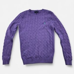 Vintage 90s Ralph Lauren Purple Cable Knit Crew Neck Sweater Women M